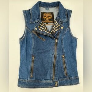 Milwaukee Performance Motorcycle Denim Studded Vest with Zipper Front